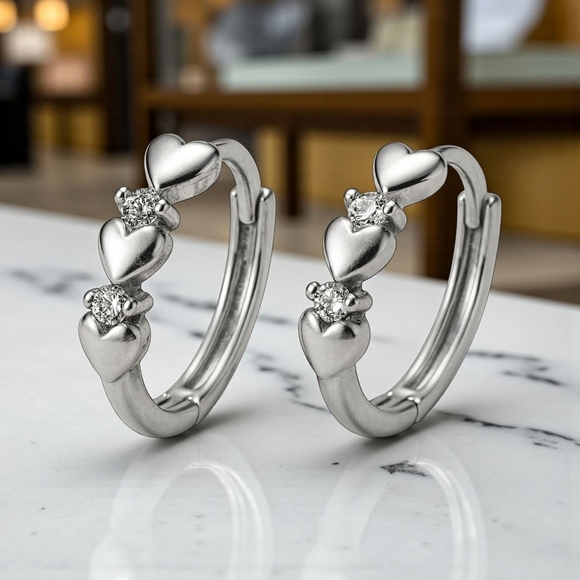 ๐๏ธMinimalist Hoop Heart Earrings S925 Sterling Silver Dainty Zirconia Gift - Picture 15 of 15
